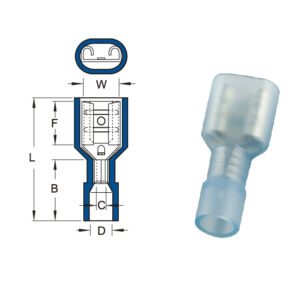 หางปลาเสียบแบนตัวเมียหุ้มเต็มแบบใส